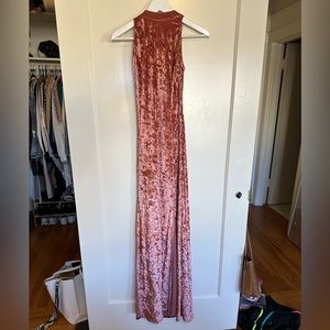 Crushed velvet high neck floor-length dress